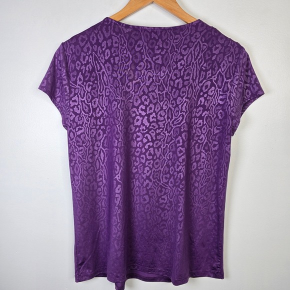 Evan Picone Purple Animal Print Top Womens L Short Sleeve Blouse - Picture 2 of 5